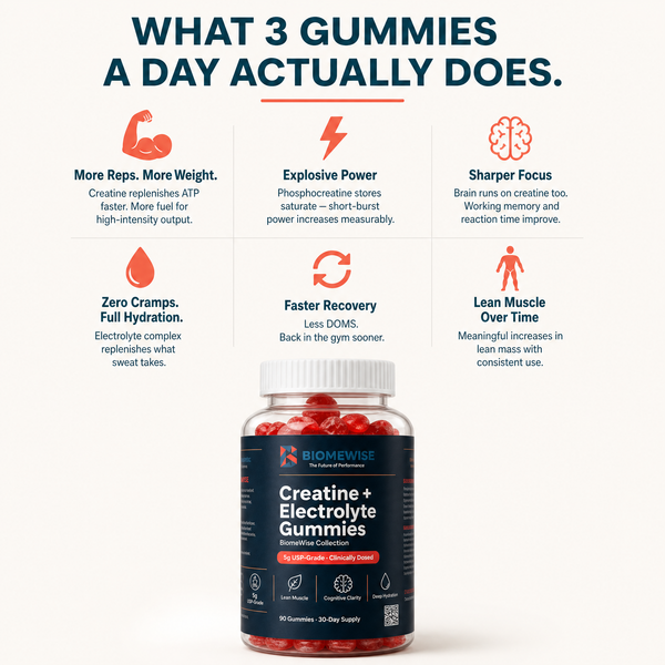 Biomewise Creatine + Electrolyte Gummies Built For Athletes
